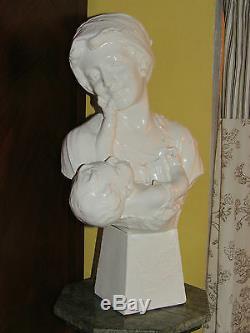 03c18 Old Statue 62cm Pltre Bust Woman Child Art Deco Sign Citti Freres