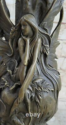 14.5 West Art Deco Pure Bronze Europe Woman Girl Fair Young Sculpture Vase