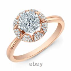 14k Gold Rose Art Deco Diamond Ring Cocktail Round Cup Women's Natural Size 7