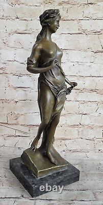 16 West Art Deco Bronze Marble Sculpture Beautiful Woman Flower Girl Statue