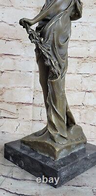 16 West Art Deco Bronze Marble Sculpture Beautiful Woman Flower Girl Statue