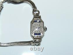 18 Carats Sapphires And Brilliant White Art Deco Women's Bracelet Watch