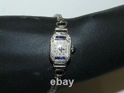 18 Carats Sapphires And Brilliant White Art Deco Women's Bracelet Watch