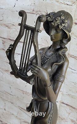 19' Art Deco Sculpture Goddess Woman Girl Playing Harp Bronze Statue Sale