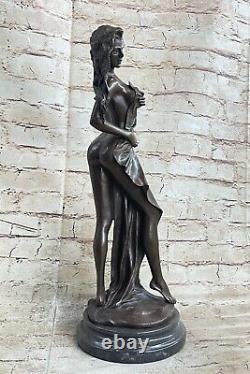 19 West Art Deco Sculpture Bronze Marble Chair Woman Beautiful Flower Girl Statue