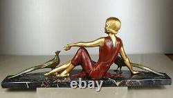 1920/1930 A Godard Grande Belle Statue Sculpture Art Deco Woman Elegant Pheasants