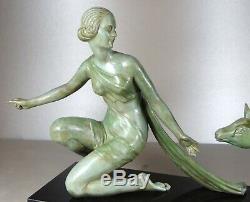 1920/1930 A. Ouline Rare Statue Sculpture Art Deco Diane Huntress Biche Woman