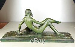 1920/1930 Ary Bitter Rare Statue Sculpture Art Deco Woman Naked Lamb Terracotta