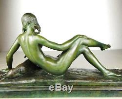 1920/1930 Ary Bitter Rare Statue Sculpture Art Deco Woman Naked Lamb Terracotta