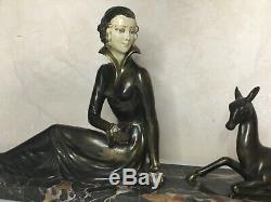 # 1920/1930 Belle Statue Sculpture Art Deco Woman And Doe Dlg Limousin 58 CM