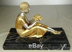 1920/1930 D. H. Chiparus Rare Statue Sculpture Ep. Elegant Art Deco Woman Fruit