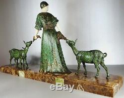 1920/1930 D. H. Chiparus Statue Sculpture Art Deco Chryselephantine Female Goats