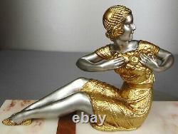 1920/1930 Dh. Chiparus Rare Statue Sculpture Epoque Art Deco Woman Elegant Faon