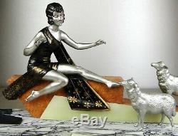 1920/1930 Geo Maxim G Omerth Rare Statue Sculpture Art Deco Woman Bergere Mouton
