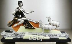 1920/1930 Geo Maxim G Omerth Rare Statue Sculpture Art Deco Woman Bergere Mouton