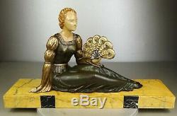 1920/1930 H Molins Suprbe Rare Statue Sculpture Art Deco Elegant Female Fan