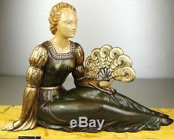 1920/1930 H Molins Suprbe Rare Statue Sculpture Art Deco Elegant Female Fan
