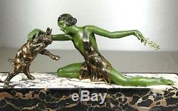 1920/1930 Limousin Rare Statue Sculpture Art Deco Woman Dancer Pet Goat