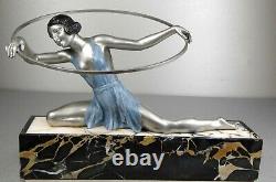 1920/1930 Limousin Rare Statue Sculpture Epoq Art Deco Woman Dancer At The Hoop