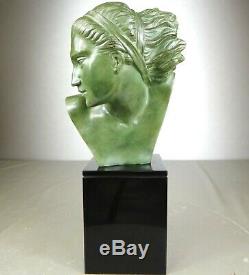 1920/1930 Marcel Bouraine Rare Statue Sculpture Bust Ep. Art Deco Bronze Woman