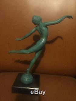 1920/1930 Max Le Verrier Rare Statue Sculpture Art Deco Dancer Naked Woman