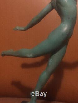 1920/1930 Max Le Verrier Rare Statue Sculpture Art Deco Dancer Naked Woman