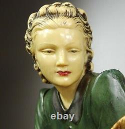 1920/1930 Menneville Grd Statue Sculpture Chryselephantine Art Deco Woman Chevre