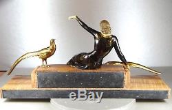 1920/1930 Menneville Grnde Rare Statue Sculpture Art Deco Chryselephantine Woman