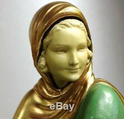 1920-1930 Menneville Statue Sculpture Chryselephantine Ep. Art Deco Greyhound Female