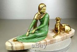 1920-1930 Menneville Statue Sculpture Chryselephantine Ep. Art Deco Greyhound Female