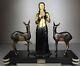 1920/1930 Menneville Statue Sculpture Epq Art Deco Elegant Woman Reading Deer