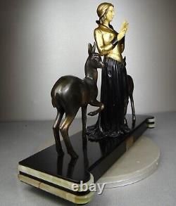 1920/1930 Menneville Statue Sculpture EPQ Art Deco Elegant Woman Reading Deer