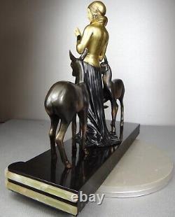 1920/1930 Menneville Statue Sculpture EPQ Art Deco Elegant Woman Reading Deer