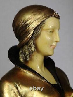 1920/1930 Menneville Statue Sculpture EPQ Art Deco Elegant Woman Reading Deer