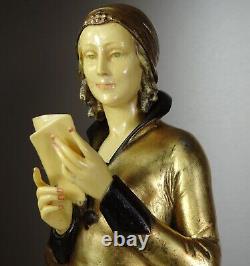 1920/1930 Menneville Statue Sculpture EPQ Art Deco Elegant Woman Reading Deer