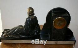 1920/1930 Pendulum Statue Sculpture Art Deco Chryselephantine Woman With Pheasant