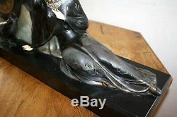 1920/1930 Pendulum Statue Sculpture Art Deco Woman Faisan (menneville.)