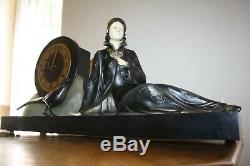1920/1930 Pendulum Statue Sculpture Art Deco Woman Pheasant (menneville.)
