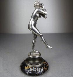 1920/1930 Superb Silvered Bronze Art Deco Nude Dancer Woman Statue Sculpture