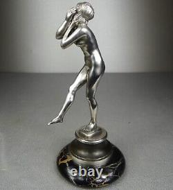 1920/1930 Superb Silvered Bronze Art Deco Nude Dancer Woman Statue Sculpture