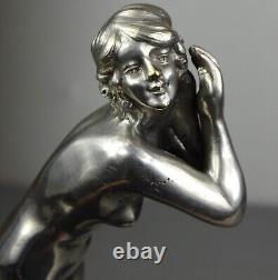 1920/1930 Superb Silvered Bronze Art Deco Nude Dancer Woman Statue Sculpture