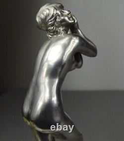 1920/1930 Superb Silvered Bronze Art Deco Nude Dancer Woman Statue Sculpture