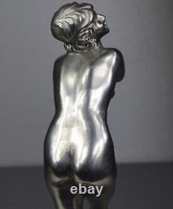 1920/1930 Superb Silvered Bronze Art Deco Nude Dancer Woman Statue Sculpture