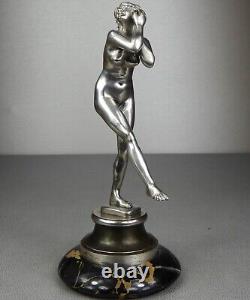 1920/1930 Superb Silvered Bronze Art Deco Nude Dancer Woman Statue Sculpture