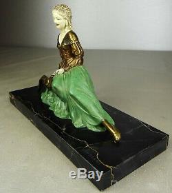 1920/1930 U Rar Cipriani Statue Sculpture Patina Art Deco Woman Chryselephantine