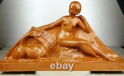 1920/30 Geo Maxim G Omerth Statue Sculpture Art Deco Earth Cuite Diane Female Nude