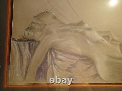 1920 ART DÉCO Drawing of a Female Nude Woman Lying Down Beauty Pose Portrait Beautiful Model