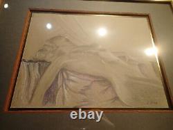 1920 ART DÉCO Drawing of a Female Nude Woman Lying Down Beauty Pose Portrait Beautiful Model