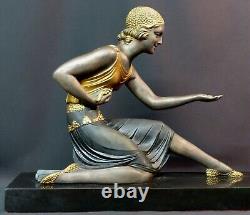 1925 Art Deco statue sculpture by Chiparus, woman with goats, 76cm marble superb