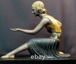 1925 Art Deco statue sculpture by Chiparus, woman with goats, 76cm marble superb